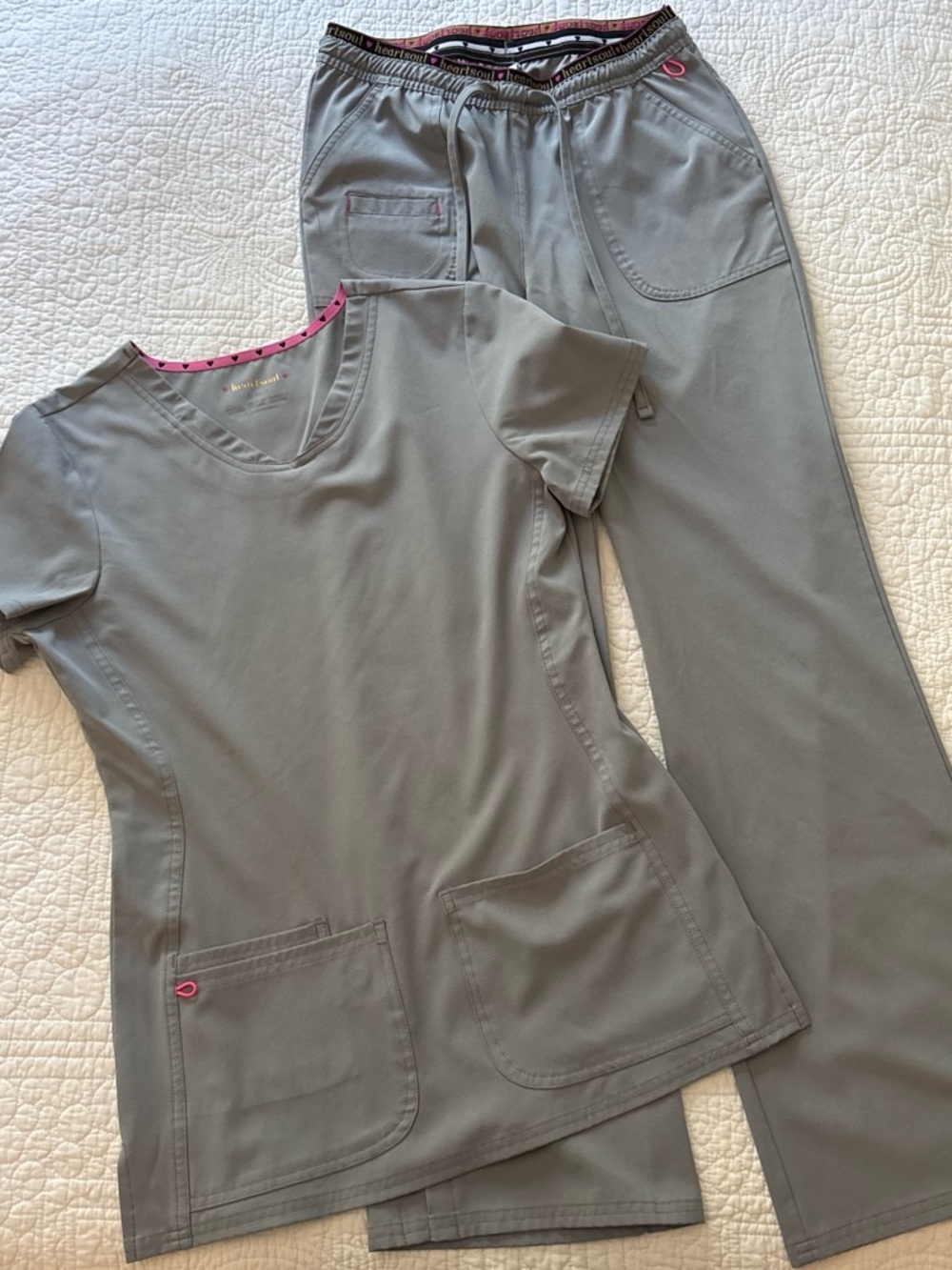 HeartSoul Gray Scrub Set with Pink Accents